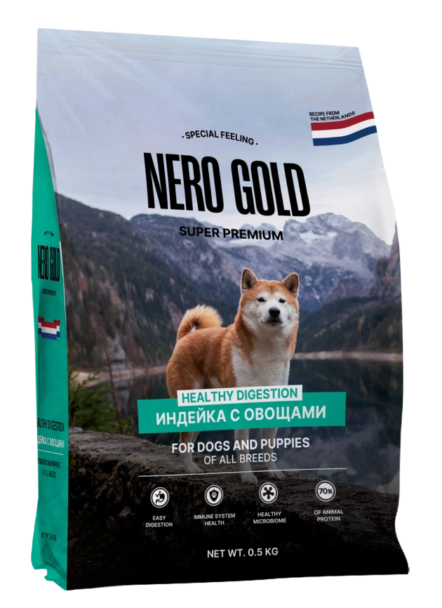 Сухой корм NERO GOLD для собак и щенков с мясом индейки и овощами, 500 г фото 1