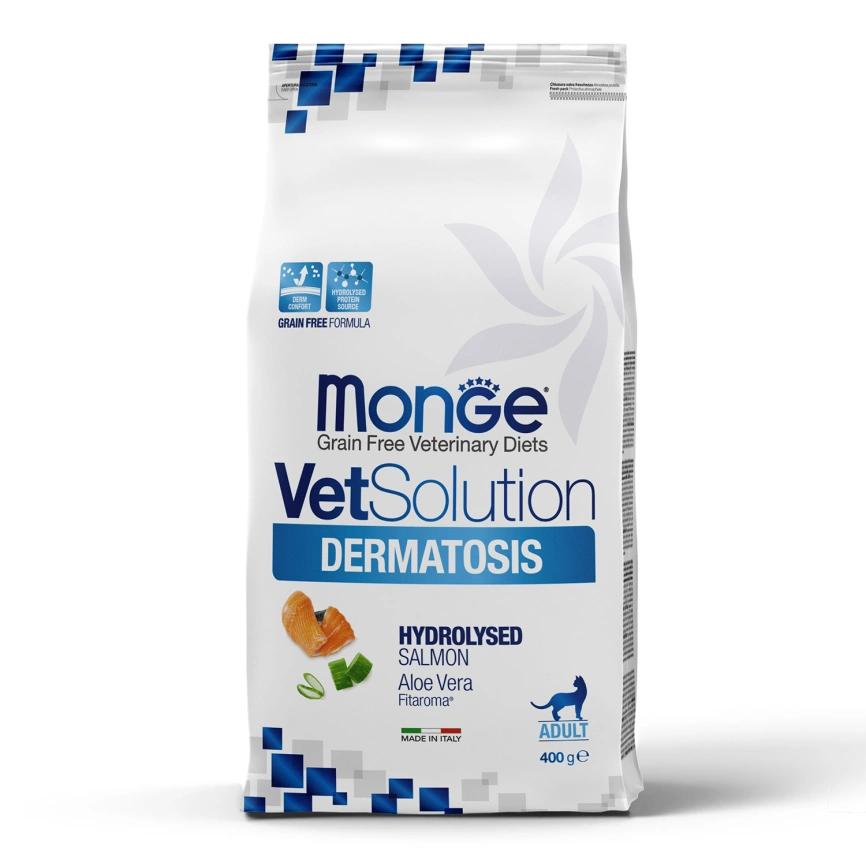 Диетический корм Monge VetSolution Cat Dermatosis для кошек, при заболеваниях кожи, 400 г фото 1