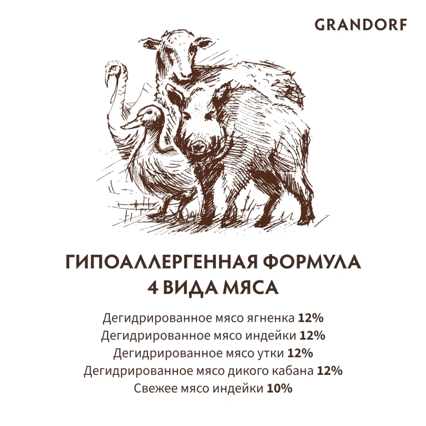 Сухой корм Grandorf 4 Meat Probiotic Med & Maxi Четыре вида мяса для взрослых собак средних и крупных пород, 1 кг фото 6