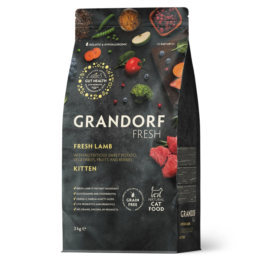Сухой корм Grandorf Fresh Cat для котят беременных или кормящих кошек ягненок с бататом 2 кг фото 1