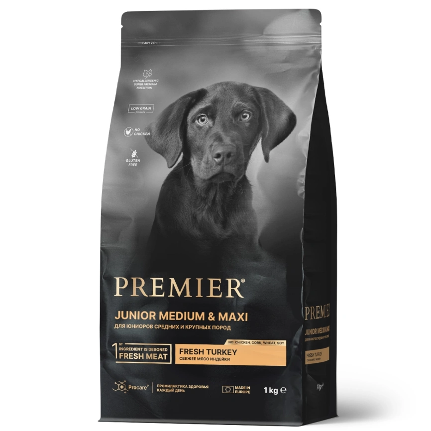 Сухой корм Premier Dog Junior Medium &Maxi Turkey для юниоров средних и крупных пород, с индейкой, 1 кг фото 1