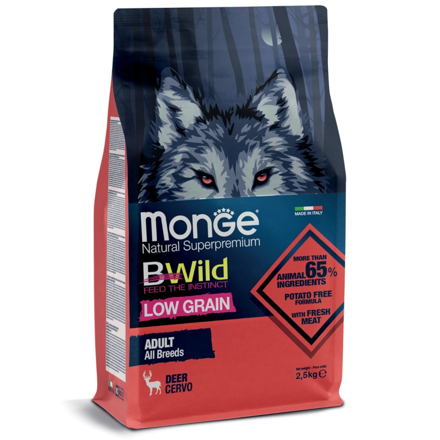 Сухой корм Monge Dog BWild LOW GRAIN Venison для взрослых собак с олениной, 2,5 кг фото 2