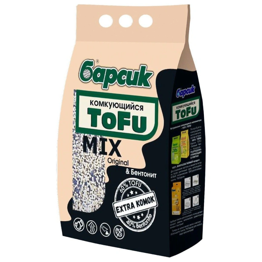 Наполнитель Барсик Tofu Mix Original для кошачьих туалетов, бентонит комкующийся, 4,54 л фото 1