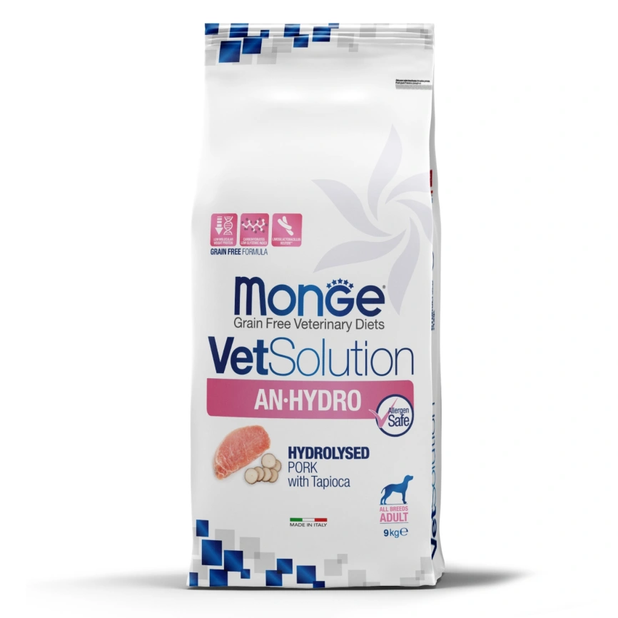 Диетический корм Monge VetSolution Dog An-Hydro для собак, при пищевой непереносимости, 9 кг фото 1