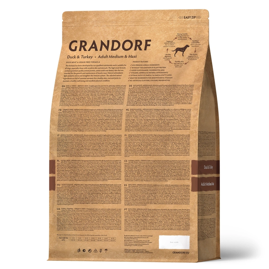 Сухой корм Grandorf Med & Maxi Duck & Turkey для взрослых собак средних и крупных пород, с уткой и индейкой, 1 кг фото 2