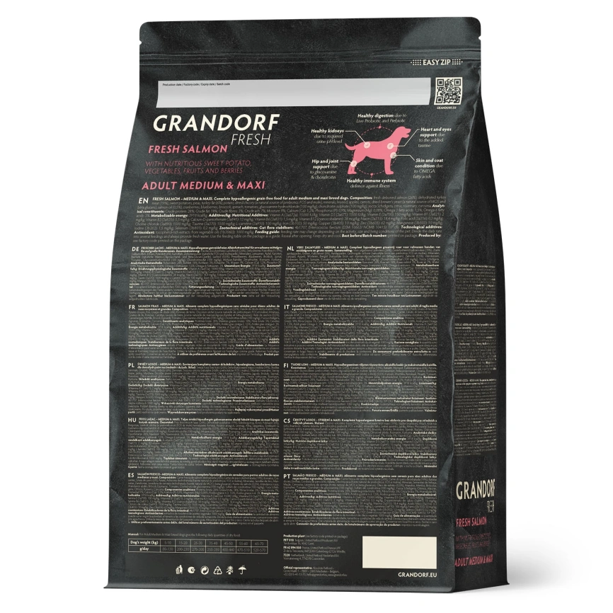 Сухой корм Grandorf Fresh Dog для взрослых собак средних и крупных пород для здоровья кожи и шерсти лосось с бататом 10 кг фото 2