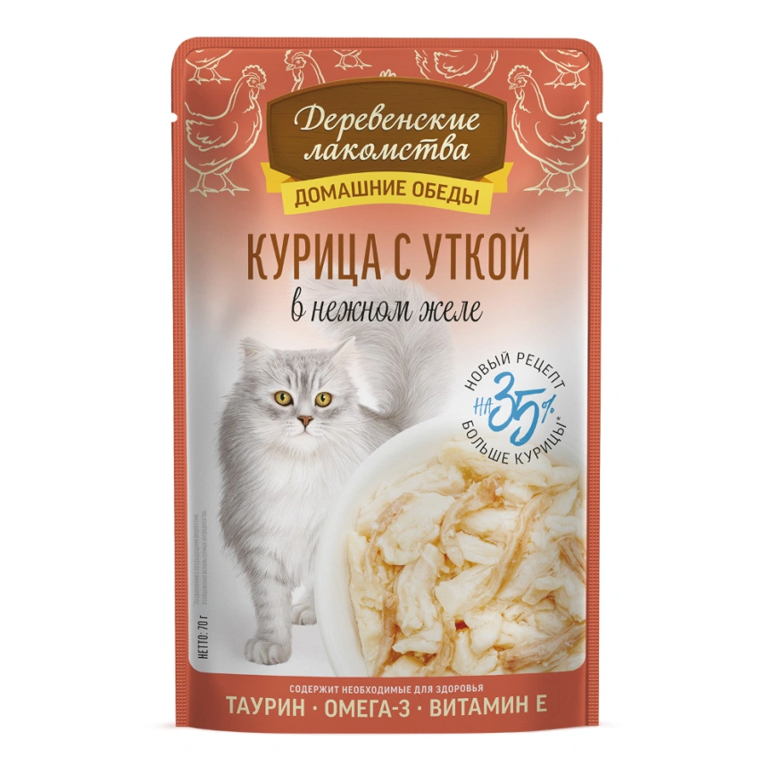 Влажный корм «Деревенские лакомства» курица с уткой в нежном желе для кошек, 70 г фото 1