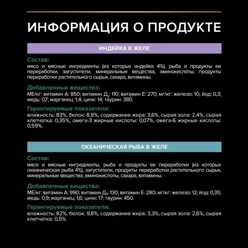 Влажный корм PRO PLAN Turkey & Ocean Fish MIX для взрослых стерилизованных кошек и кастрированных котов, вкусные кусочки, с индейкой в желе, вкусные кусочки, с океанической рыбой в желе фото 7