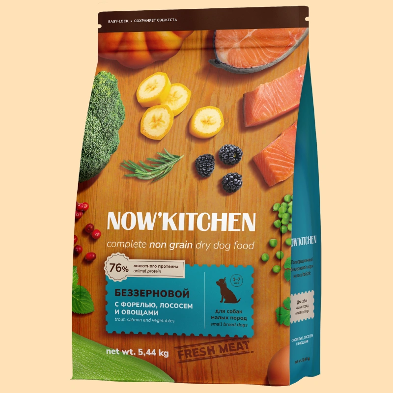 Сухой корм NOW'KITCHEN Fresh Small Adult  для взрослых собак малых пород со свежей  форелью, лососем, 5.44 кг фото 1