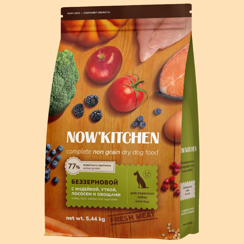 Сухой корм NOW'KITCHEN Fresh Adult для взрослых собак со свежей индейкой,уткой,лососем, 5.44 кг фото 1