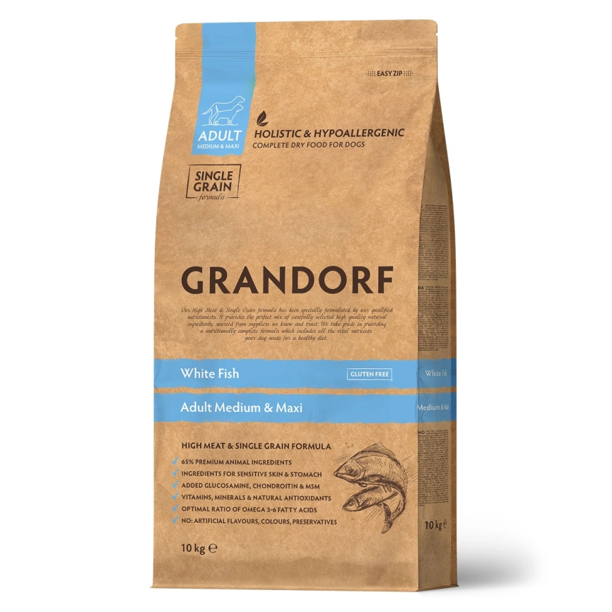 Сухой корм Grandorf White Fish Med & Maxi Белая рыба для взрослых собак средних и крупных пород, 3 кг фото 1
