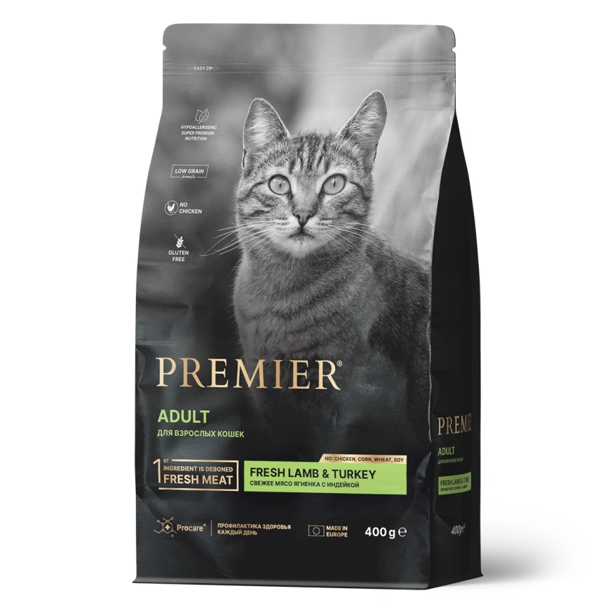 Сухой корм Premier Cat Lamb & Turkey Adult для взрослых кошек, 400 г фото 1