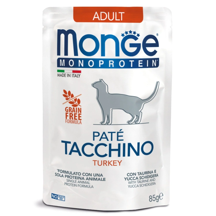 Влажный корм Monge Cat Monoprotein Turkey для взрослых кошек с индейкой, 85 г фото 1