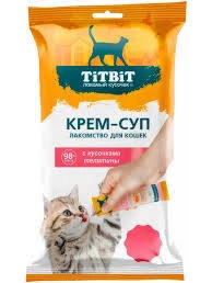 Лакомства Titbit Veal для кошек в виде крем-супа с кусочками и телятиной, 10 г фото 1