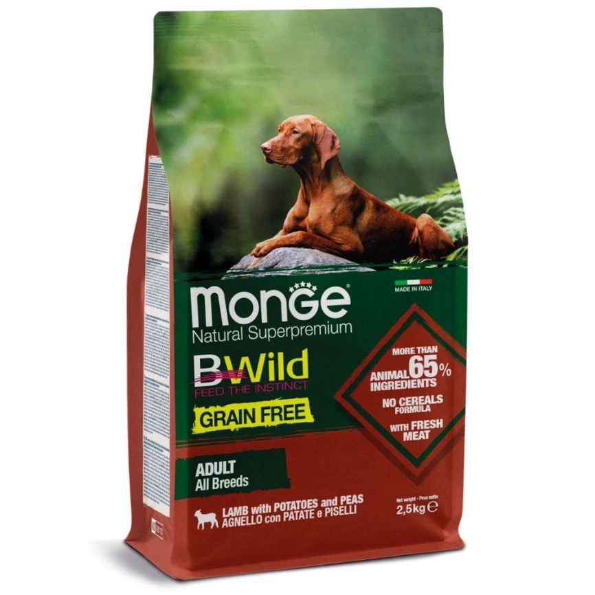 Сухой корм Monge Dog BWild GRAIN FREE Lamb &amp;amp; Potato для собак с мясом ягненка и картофелем, 2,5 кг фото 2