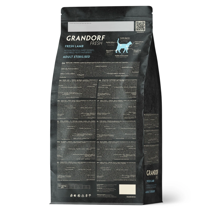 Сухой корм Grandorf Fresh Cat для стерилизованных кошек чувствительное пищеварение или склонность к аллергии ягненок с бататом 2 кг фото 2