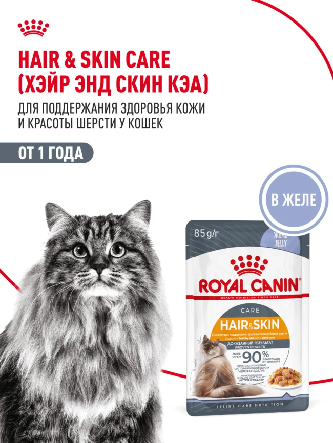 Влажный корм Royal Canin Hair & Skin Care в желе для взрослых кошек старше 1 года, пауч, 85 г фото 18