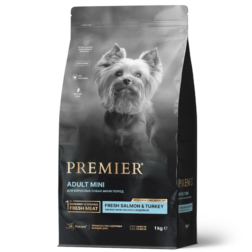 Сухой корм Premier Dog Salmon & Turkey Adult Mini для собак мелких пород, 1 кг фото 1