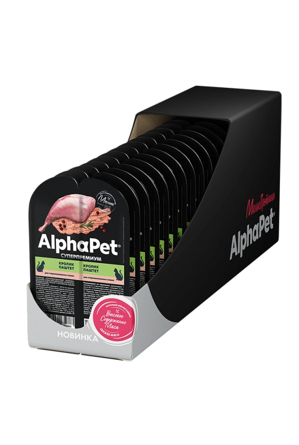 Влажный корм ALPHAPET Superpremium ламистер паштет Rabbit для стерилизованных кошек, с кроликом, 80 г фото 2