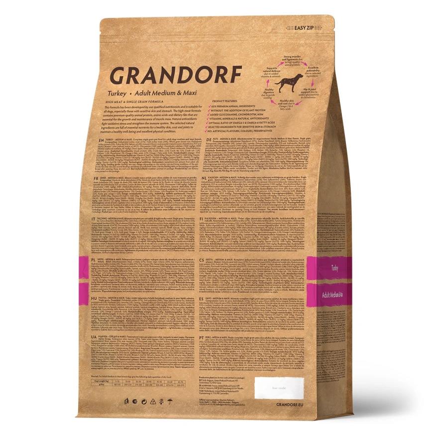 Сухой корм Grandorf Med & Maxi Turkey для взрослых собак средних и крупных пород, с индейкой, 3 кг фото 2