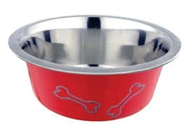 Красная металлическая миска Homepet Color для животных с рисунком косточек, 0,25 л фото 1