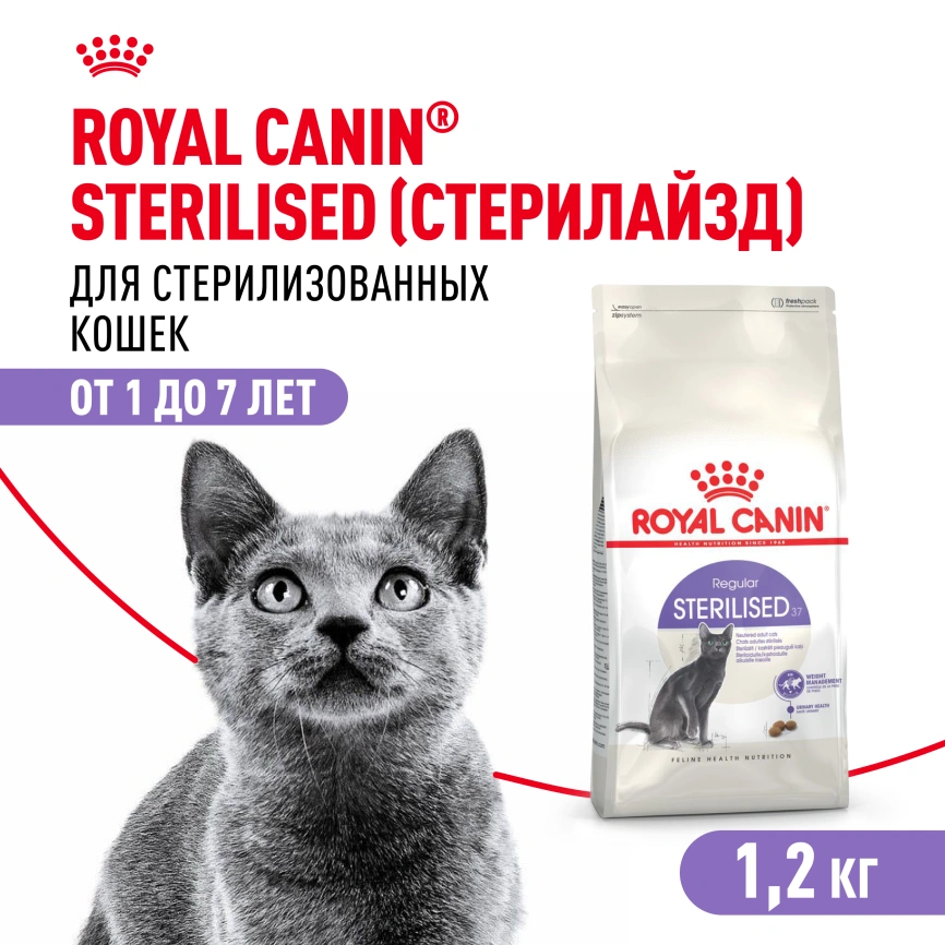 Сухой корм Royal Canin Sterilised для кастрированных котов и стерилизованных кошек, 1.2 кг фото 1