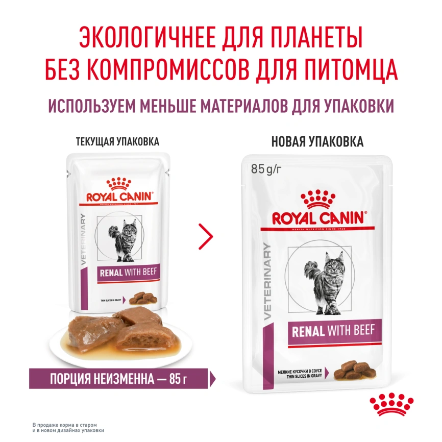 Влажный корм Royal Canin Renal with Beef в соусе для кошек при заболеваниях почек, с говядиной, пауч, 85 г фото 13