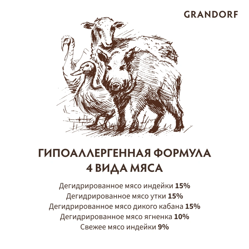 Сухой корм Grandorf 4 Meat Probiotic Indoor Четыре вида мяса для домашних кошек, 400 г фото 6