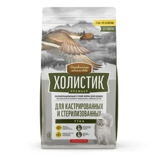 Сухой корм «Деревенские лакомства» Holistic Премьер для кастрированных и стерилизованных кошек с уткой, 400 г фото 1