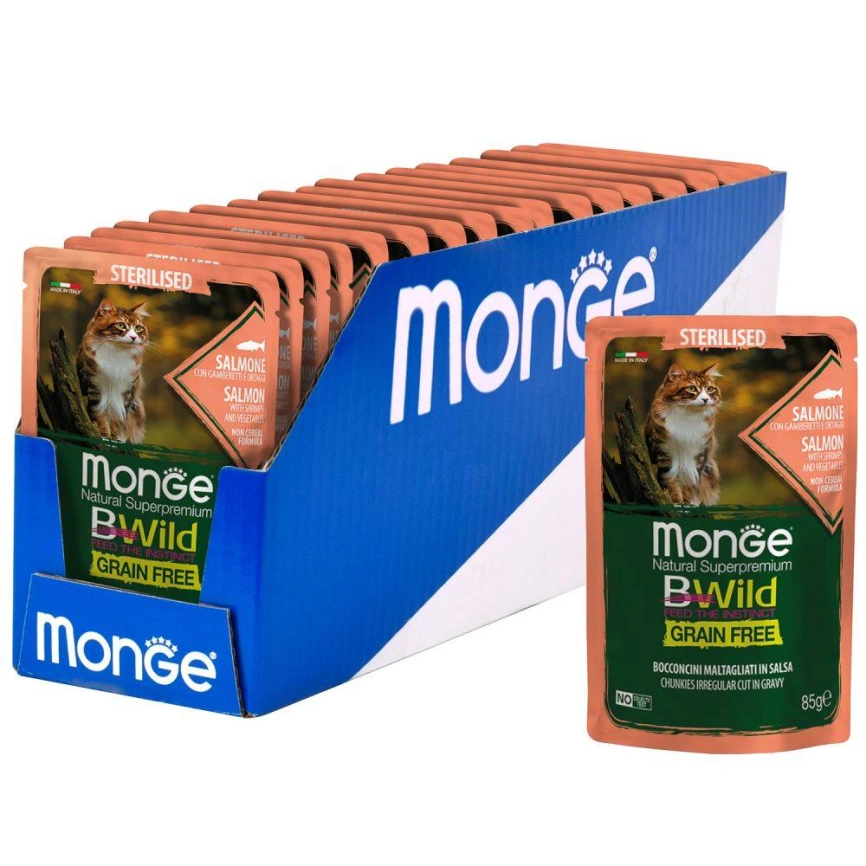Влажный корм Monge Cat BWild GRAIN FREE Wild Boar &amp;amp; Vegetables для стерилизованных кошек с мясом дикого кабана и овощами, 85 г фото 7