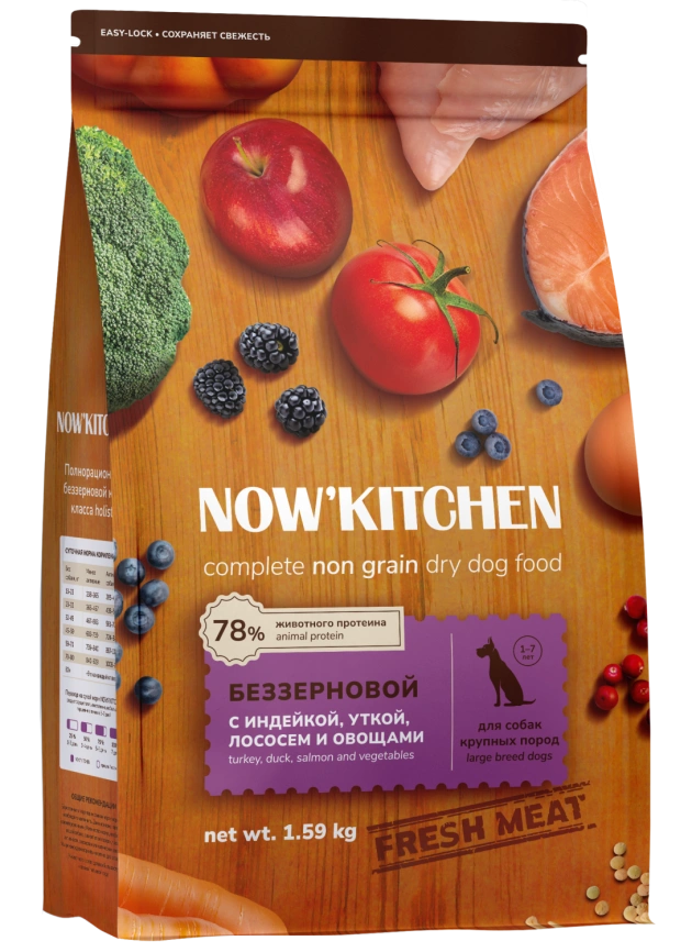 Сухой корм NOW'KITCHEN Fresh Large Adult для взрослых собак крупных пород со свежей индейкой,уткой,лососем, 1.59 кг фото 1