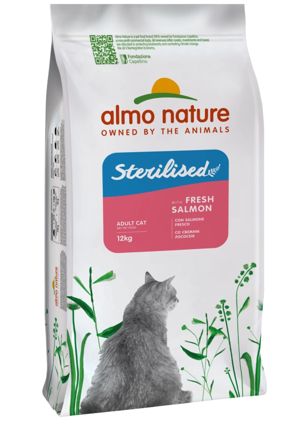 Сухой корм Almo Nature Sterilised, для стерилизованных кошек со свежим лососем и коричневым рисом, 12 кг фото 1