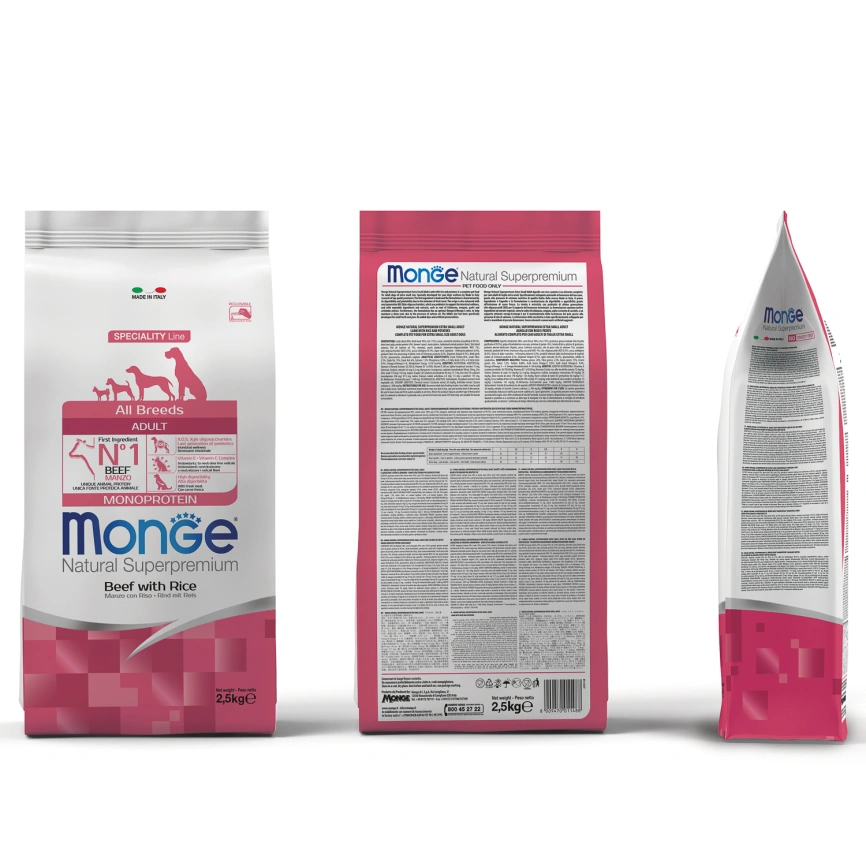 Сухой корм Monge Dog Speciality Line Monoprotein All Breeds Beef &amp;amp; Rice для взрослых собак всех пород с говядиной и рисом, 2,5 кг фото 5