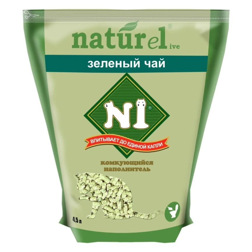 Наполнитель №1 Naturel для кошачьих туалетов, Зеленый чай комкующийся, 4,5 л фото 1