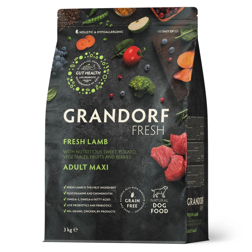 Сухой корм Grandorf Fresh Dog для взрослых собак крупных пород чувствительное пищеварение или склонность к аллергии ягненок с бататом 10 кг фото 1