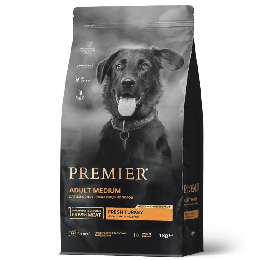 Сухой корм Premier Dog Adult Medium Turkey для собак средних пород, с индейкой, 1 кг фото 1
