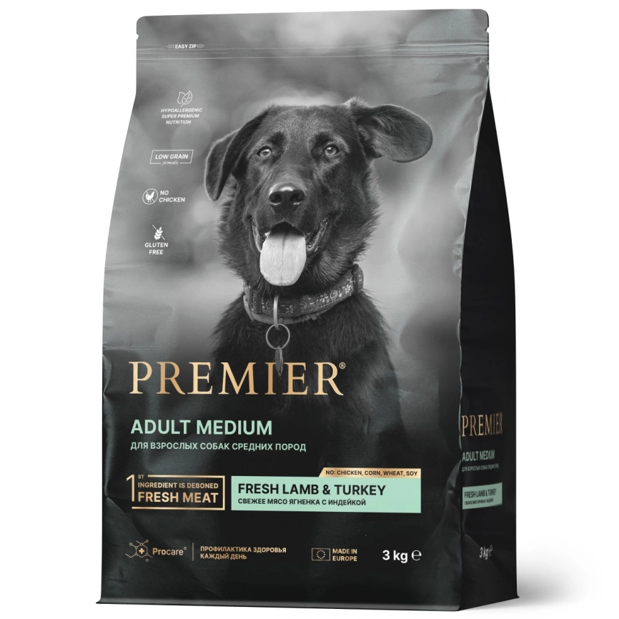 Сухой корм Premier Dog Lamb & Turkey Adult Medium для собак средних пород, 3 кг фото 1