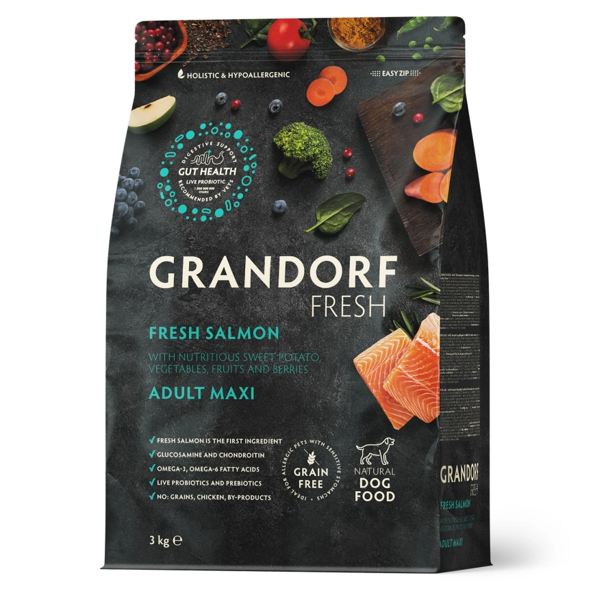 Сухой корм Grandorf Fresh Dog для взрослых собак крупных пород лосось с бататом 3 кг фото 1