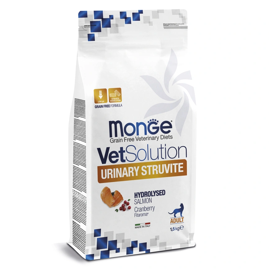 Диетический корм Monge VetSolution Cat Urinary Struvite при заболеваниях мочеполовой системы и струвитном течении МКБ, 1,5 кг фото 1
